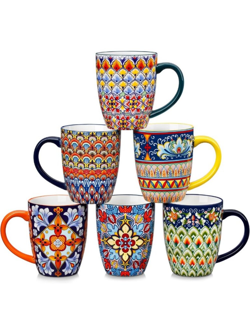 Set of 6 Large Ceramic Coffee Mugs - 16 oz, Stylish Handle Design, Perfect for
